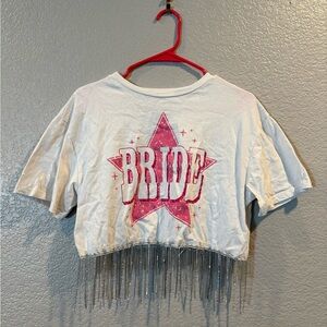 White Bride Crop with Pink Star and Fringe